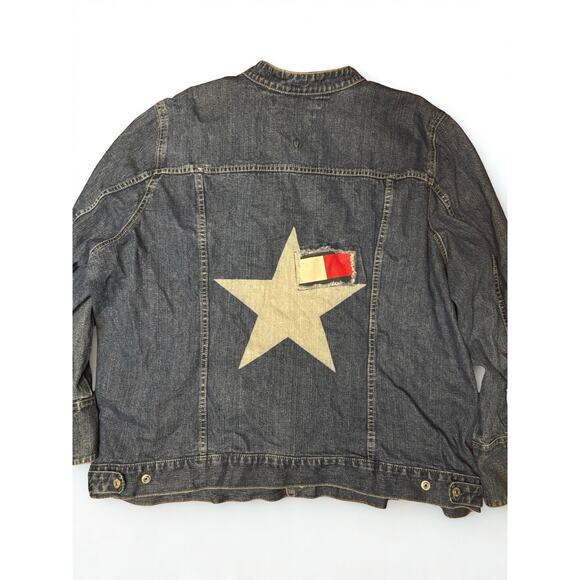 Vintage TOMMY HILFIGER Women's Distressed Flag Patch Star Denim Jacket Size 3X - Picture 2 of 5